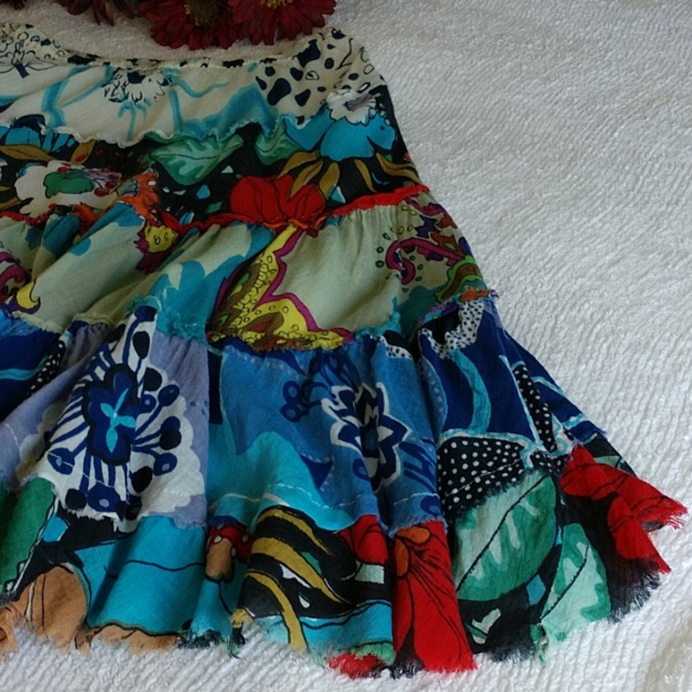 Short Rag Skirt Boho Festive Flowy Gypsy Stretch L - Picture 4 of 7